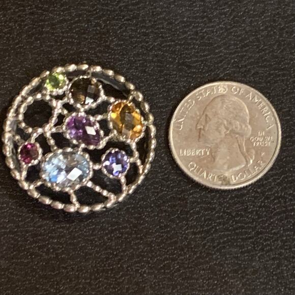 Sterling Silver and Multi Gemstone Pendant/Slide Circle Shape - Picture 3 of 5
